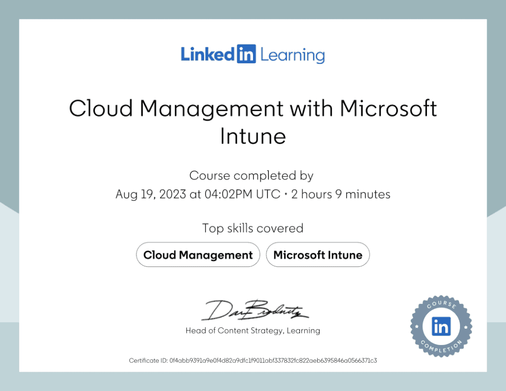 CertificateOfCompletion Cloud Management with Microsoft Intune