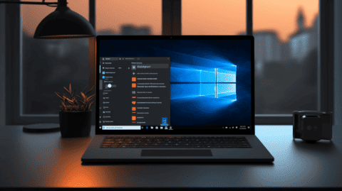 Notebook with windows logo in background