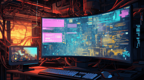 Wide screen monitor with distinct text